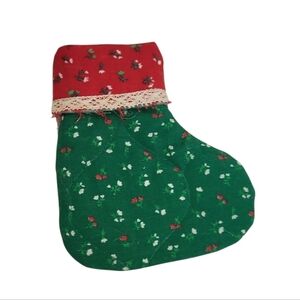 Vintage Collectible Handmade Festive Green Red Christmas Stocking